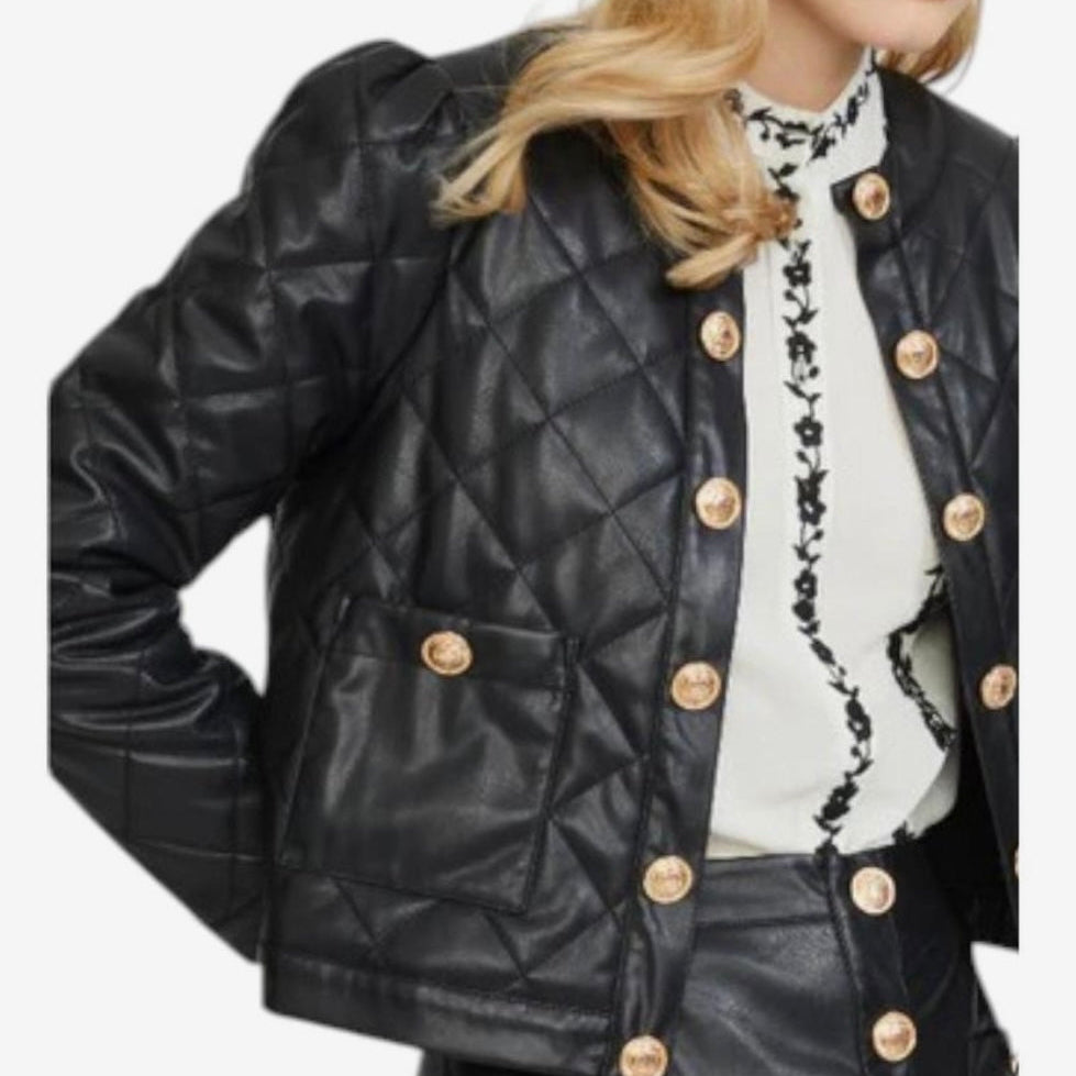 Stellah Quilted Vegan Leather Button-Up Jacket Size Small