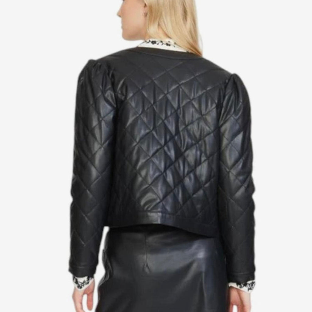 Stellah Quilted Vegan Leather Button-Up Jacket Size Small