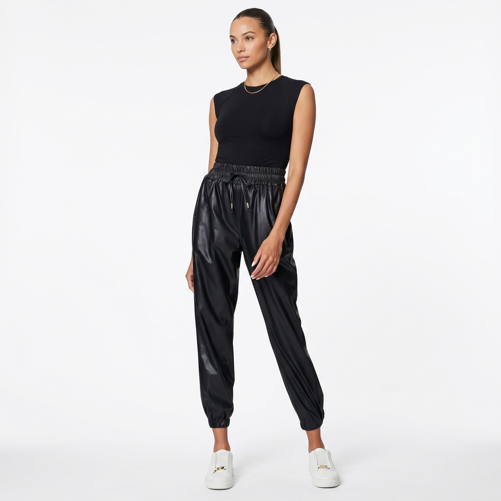 Noli Yoga Luxe Faux Leather Midnight Jogger Pants Size M