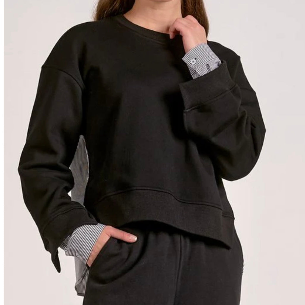 Elan Layered Black Sweatshirt with Shirttail