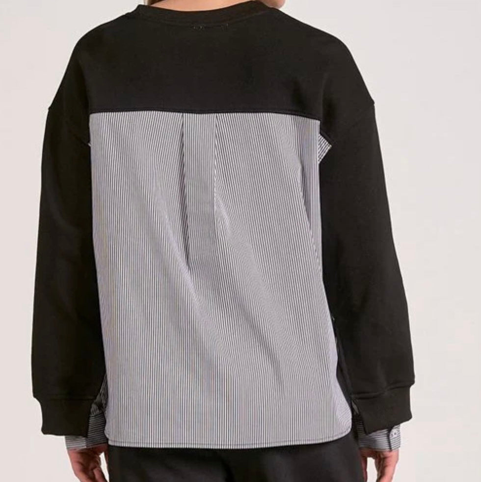 Elan Layered Black Sweatshirt with Shirttail