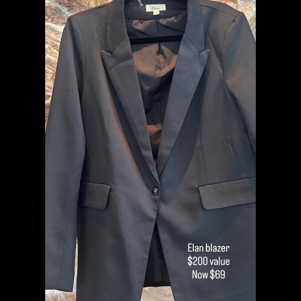 Elan Black Gemstone Smiley Blazer Jacket Size Large