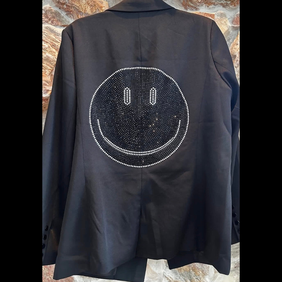 Elan Black Gemstone Smiley Blazer Jacket Size Large
