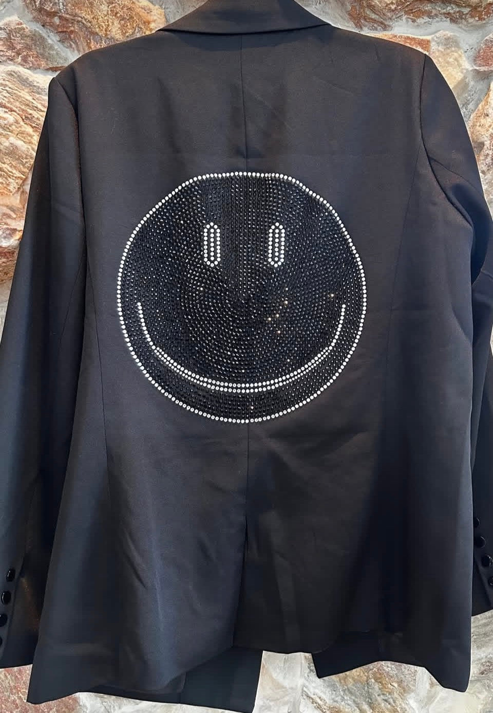 Elan Black Gemstone Smiley Blazer Jacket Size Large