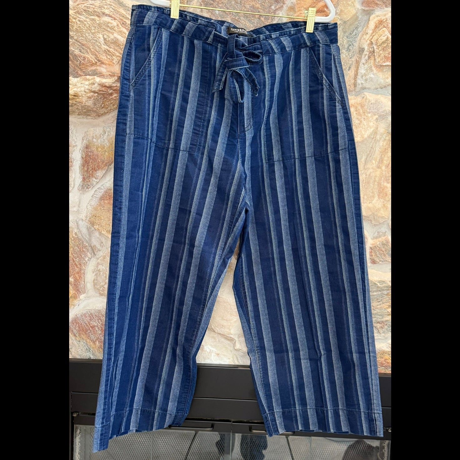Liverpool Blue Striped Cropped Wide-Leg Pants- Size 14/32