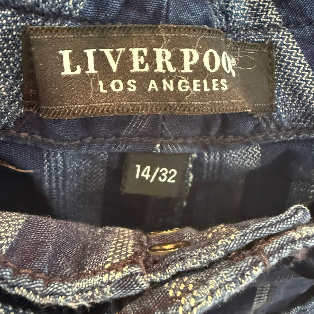 Liverpool Blue Striped Cropped Wide-Leg Pants- Size 14/32
