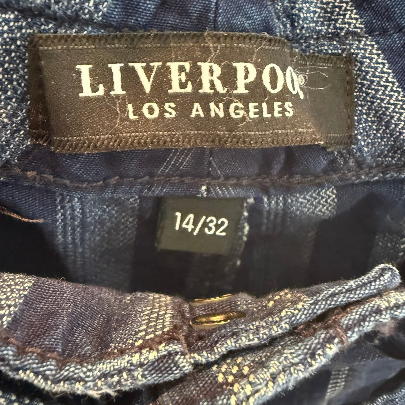 Liverpool Blue Striped Cropped Wide-Leg Pants- Size 14/32