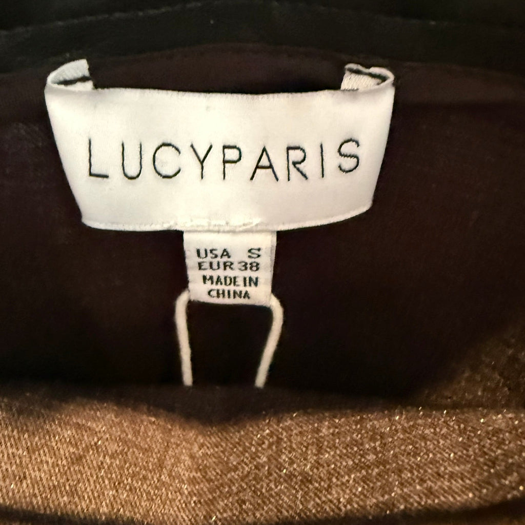 Lucy Paris Black Faux Leather Midi Skirt with High Slit- Size Small
