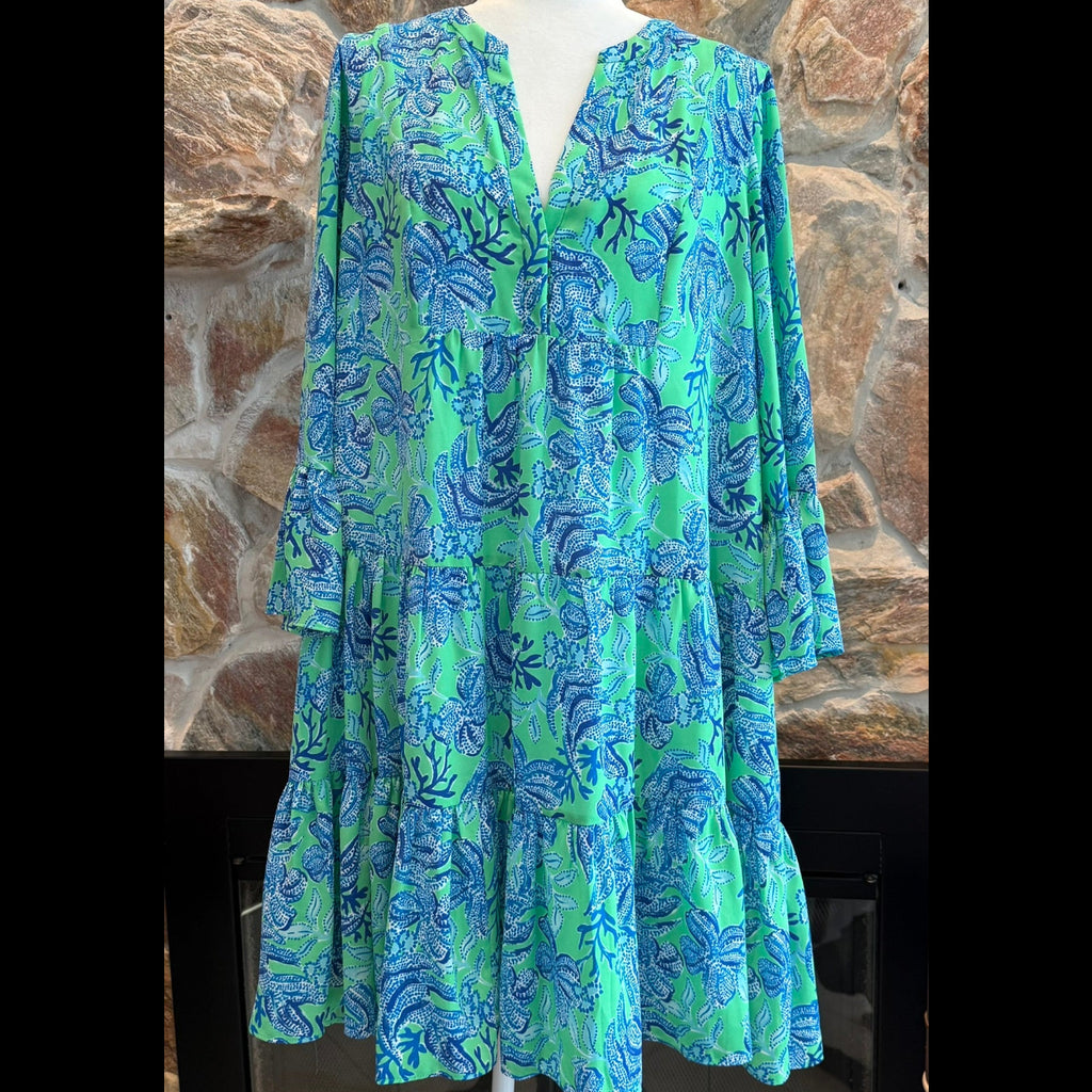 Lilly Pulitzer Gabriel Keepin It Reel Vibrant Tiered Print Mini Dress Size 16