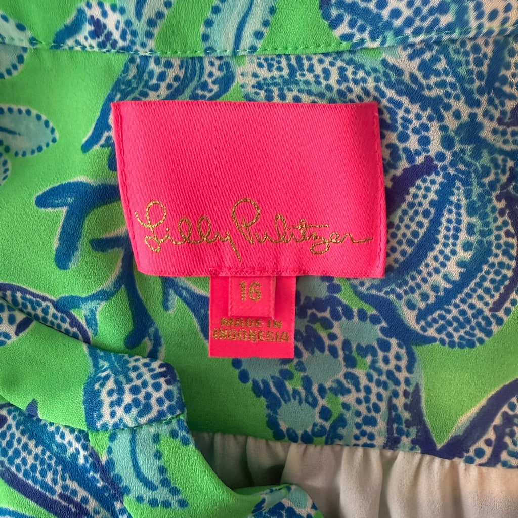 Lilly Pulitzer Gabriel Keepin It Reel Vibrant Tiered Print Mini Dress Size 16