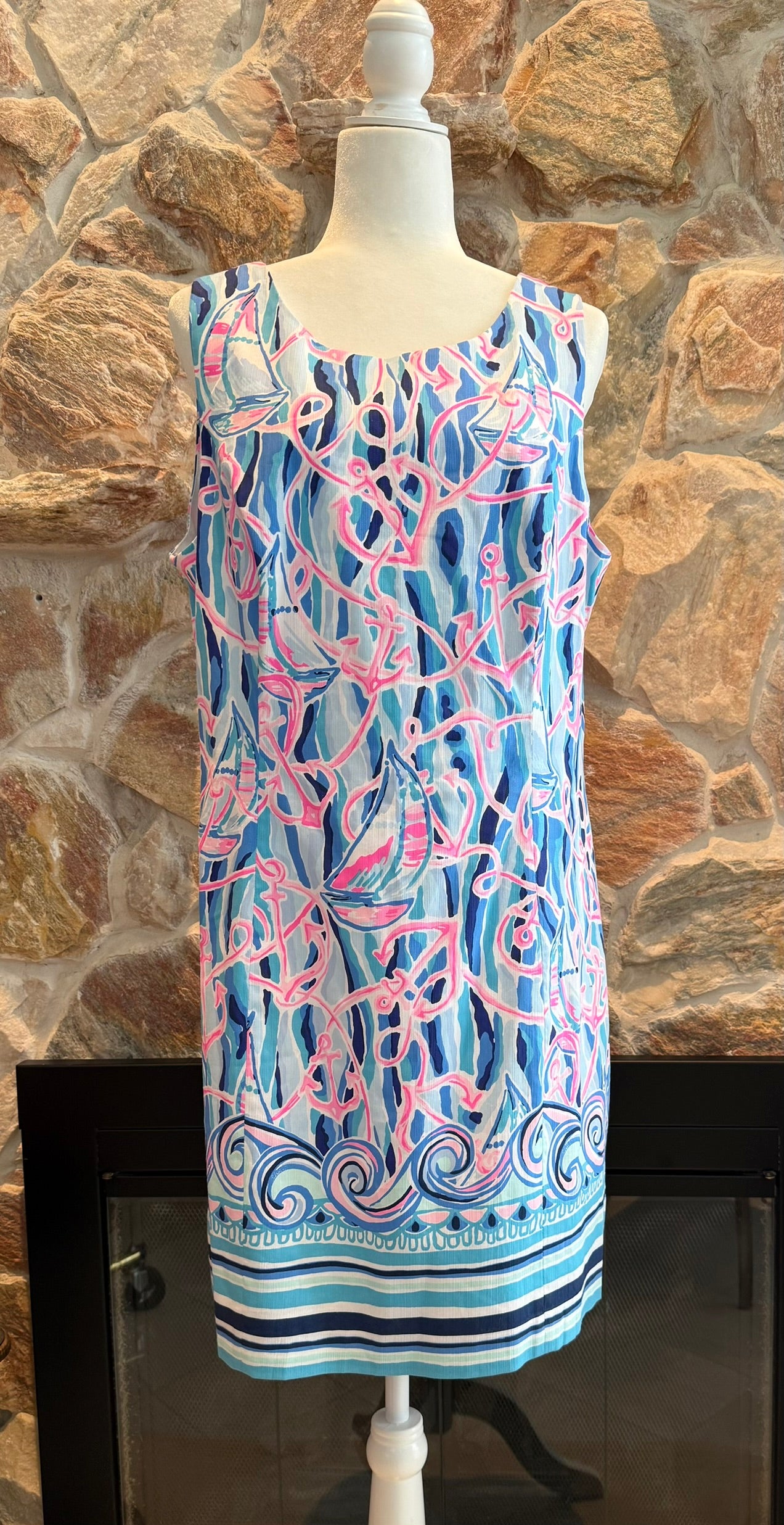 Lilly Pulitzer Mila Stretch Shift Skim Blue Reel Naudi Dress Size 16