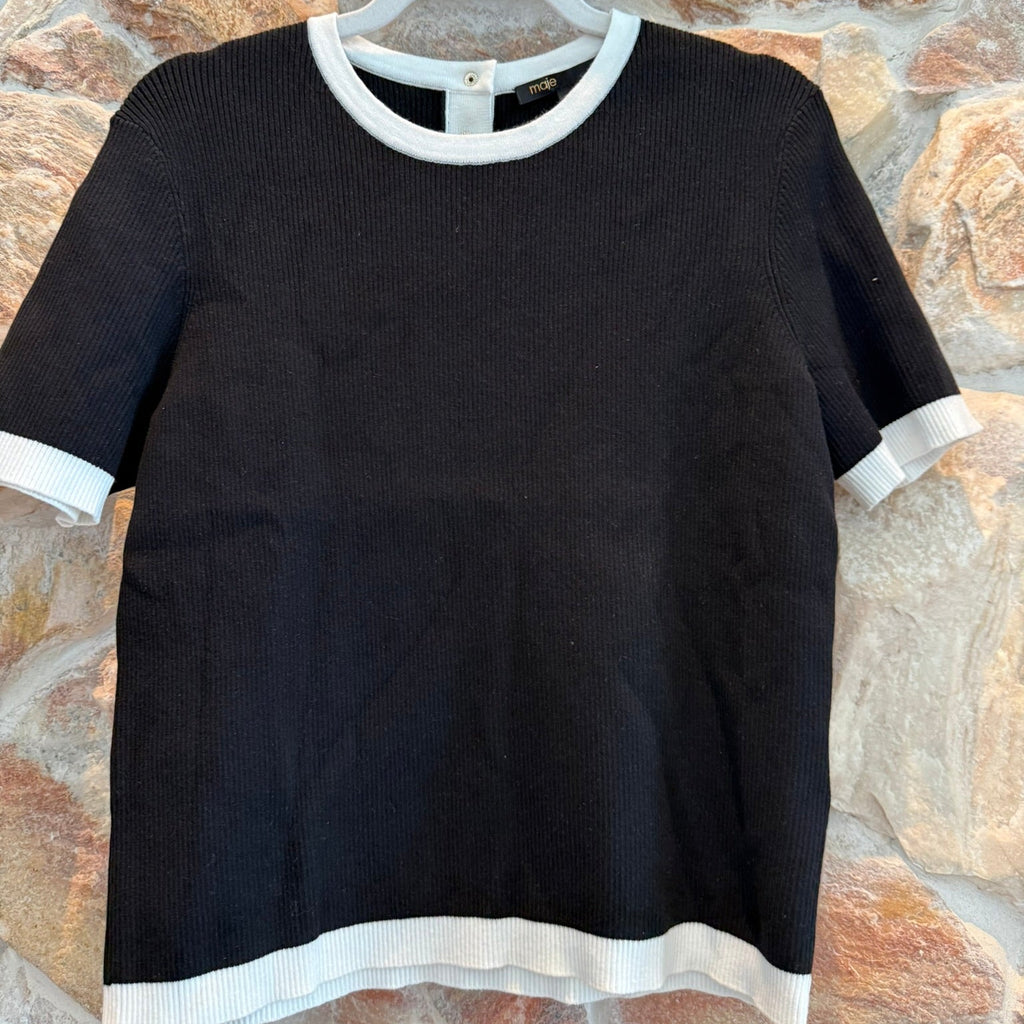 Maje Black Short Sleeve Sweater Top Size 4