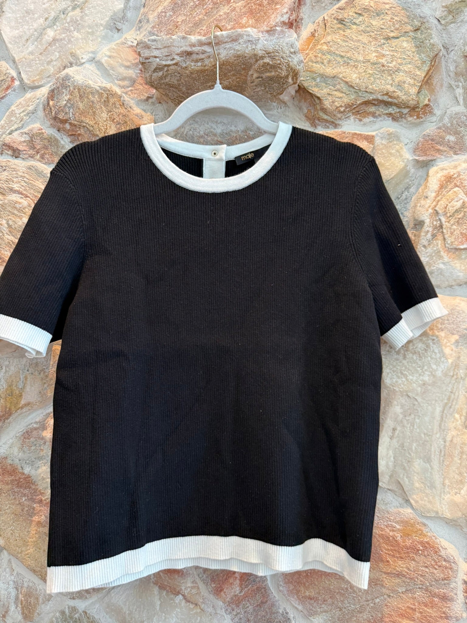 Maje Black Short Sleeve Sweater Top Size 4