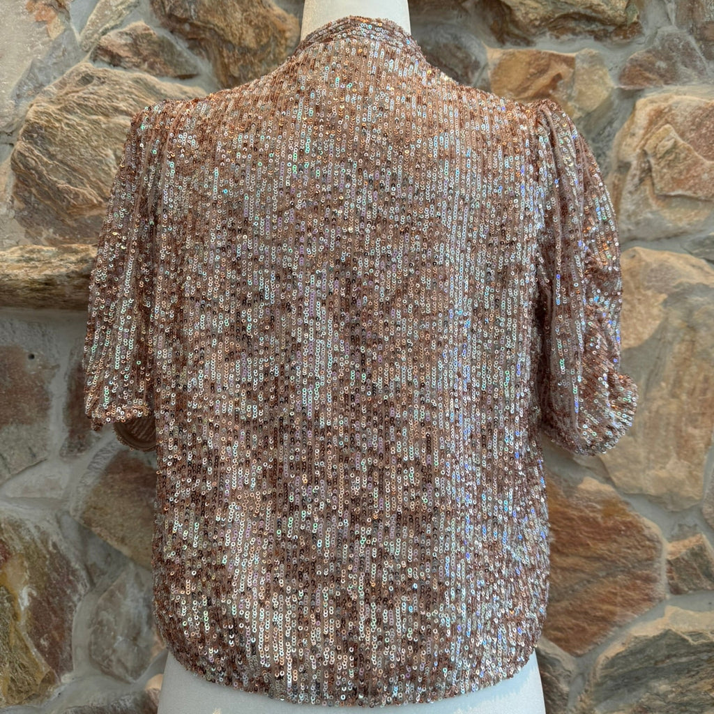 Heartloom Pink Sequin Faux Wrap Top Size Med