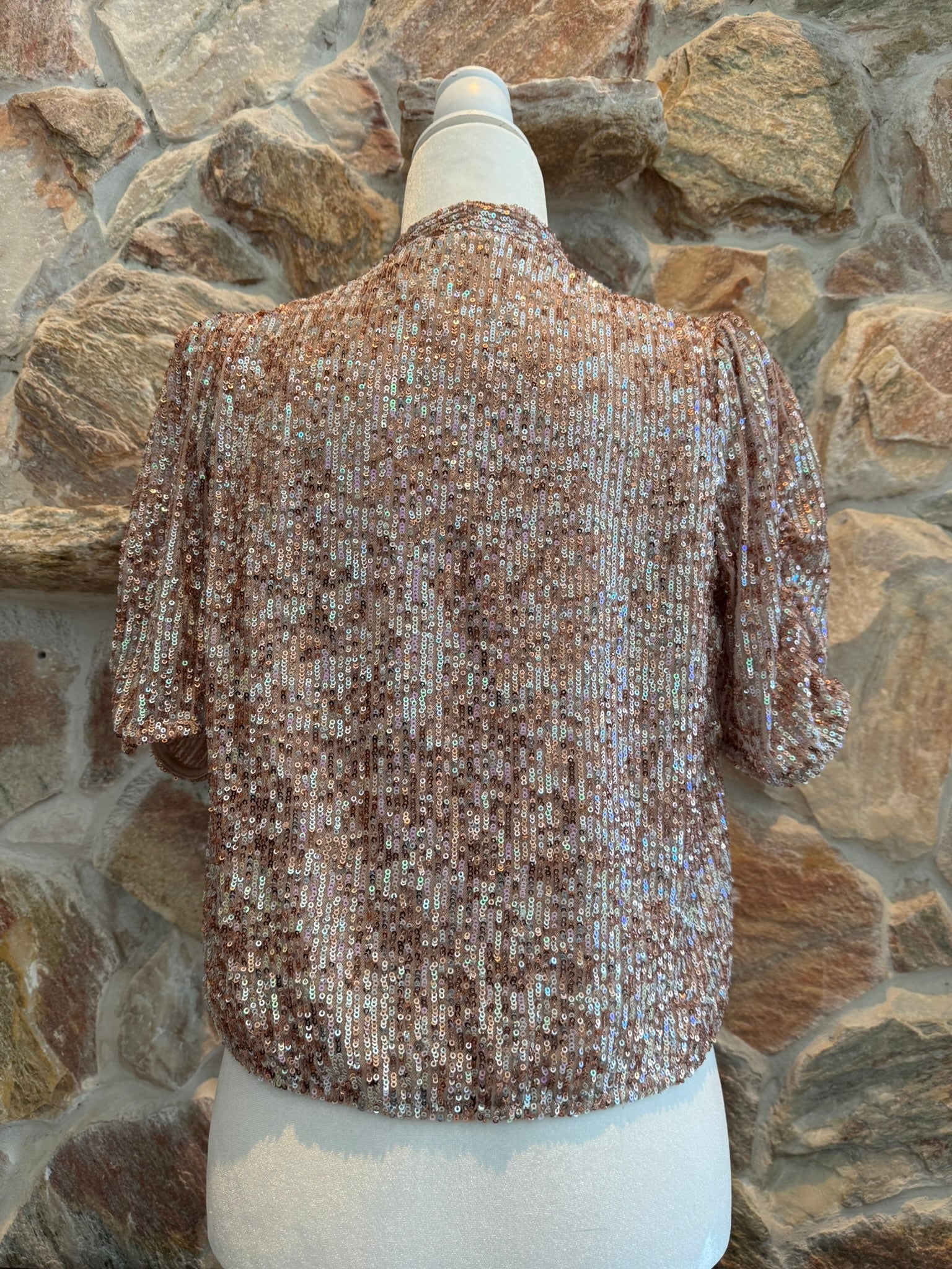 Heartloom Pink Sequin Faux Wrap Top Size Med