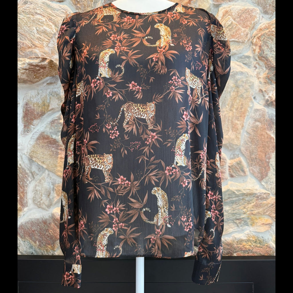 Generation Love Leopard Print Crew Neck Blouse Size: L
