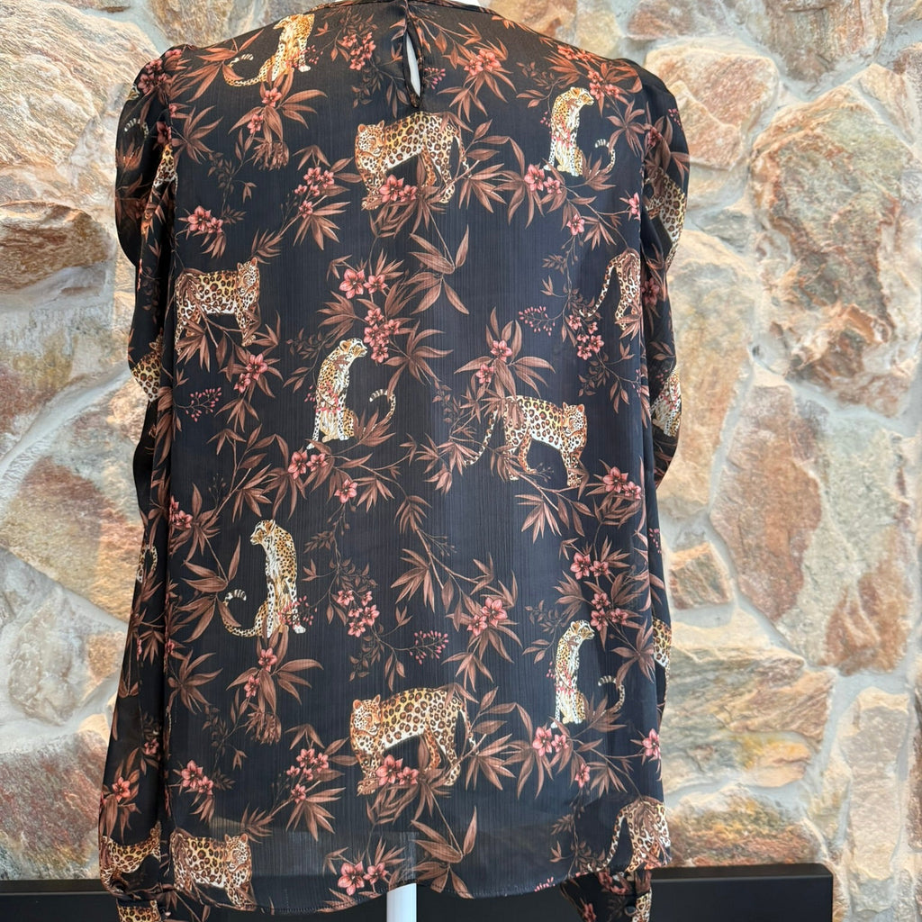 Generation Love Leopard Print Crew Neck Blouse Size: L