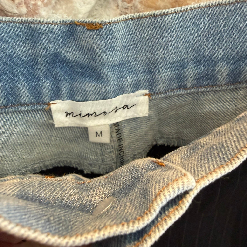 Mimosa Stylish Black Wide Leg Stripe Pants with Denim Detail Size Medium