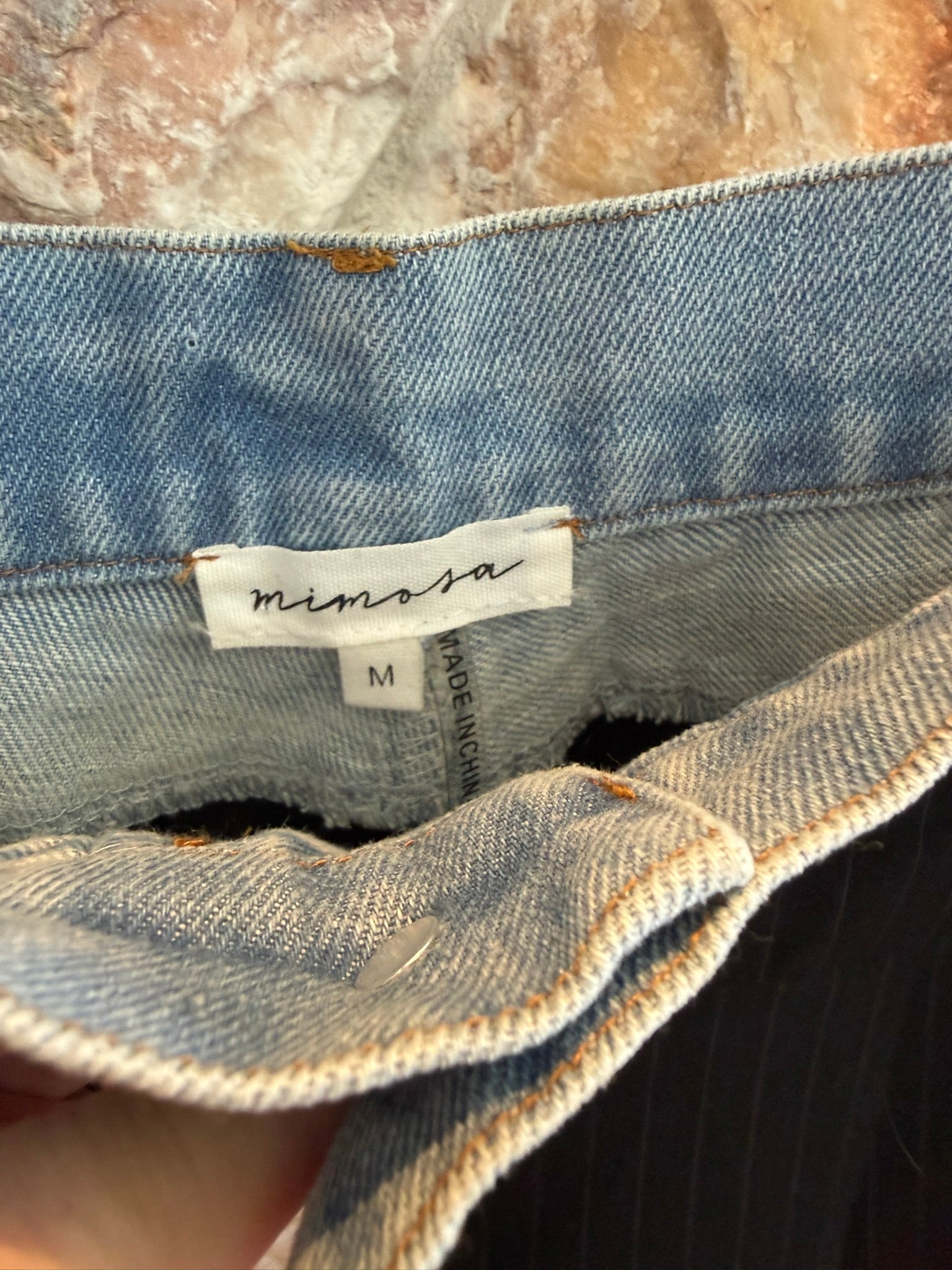 Mimosa Stylish Black Wide Leg Stripe Pants with Denim Detail Size Medium