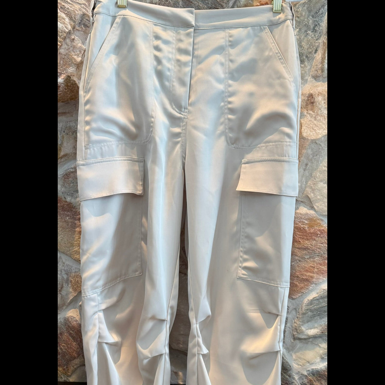 Skies Are Blue Ivory Satin Cargo Joggers Size Medium