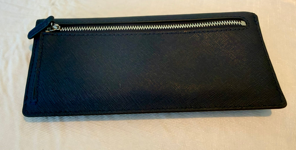 MICHAEL KORS Navy Pebbled Leather Silver Logo Large Wallet