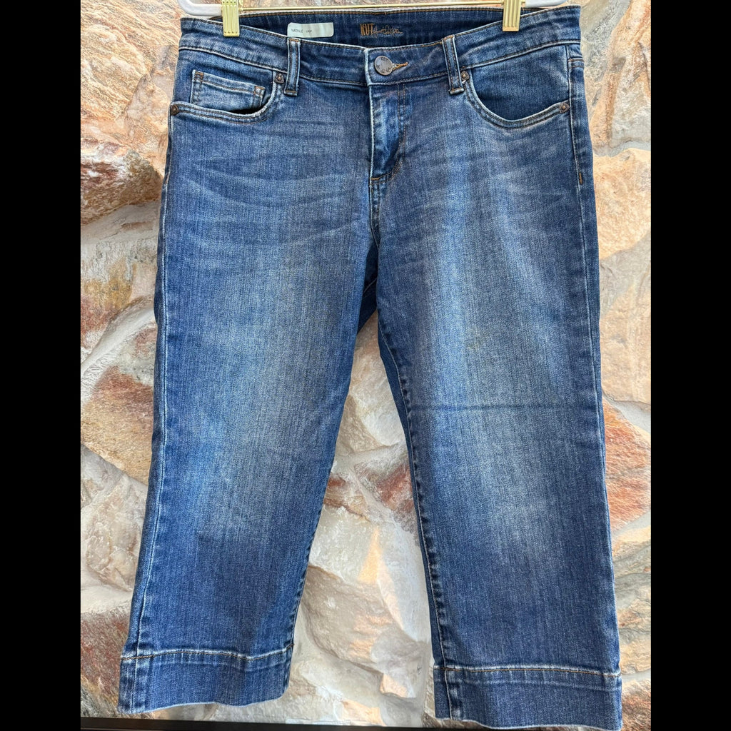 Kut From The Kloth  Natalie Crop Medium Wash Stretch Denim Shorts Size 8