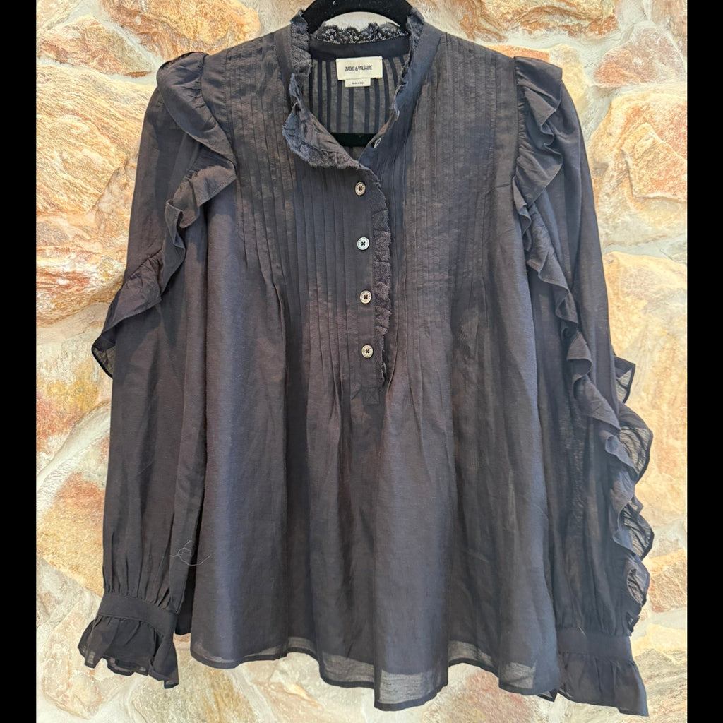 Zadig & Voltaire Mock Tomboy Sleeve Blouse Black Size: S