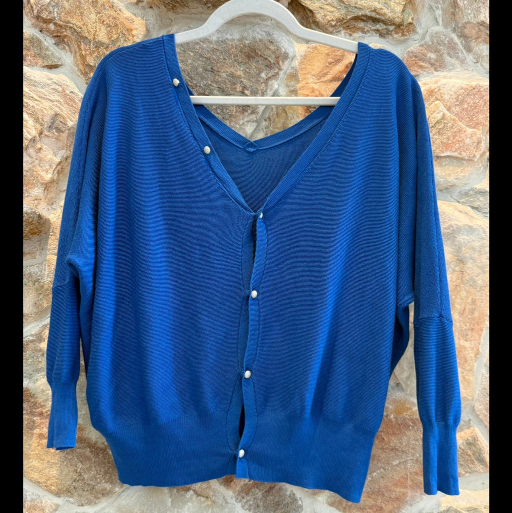 ba&sh Elsy V Neck Open Back Sweater in Bleu Electrique XS