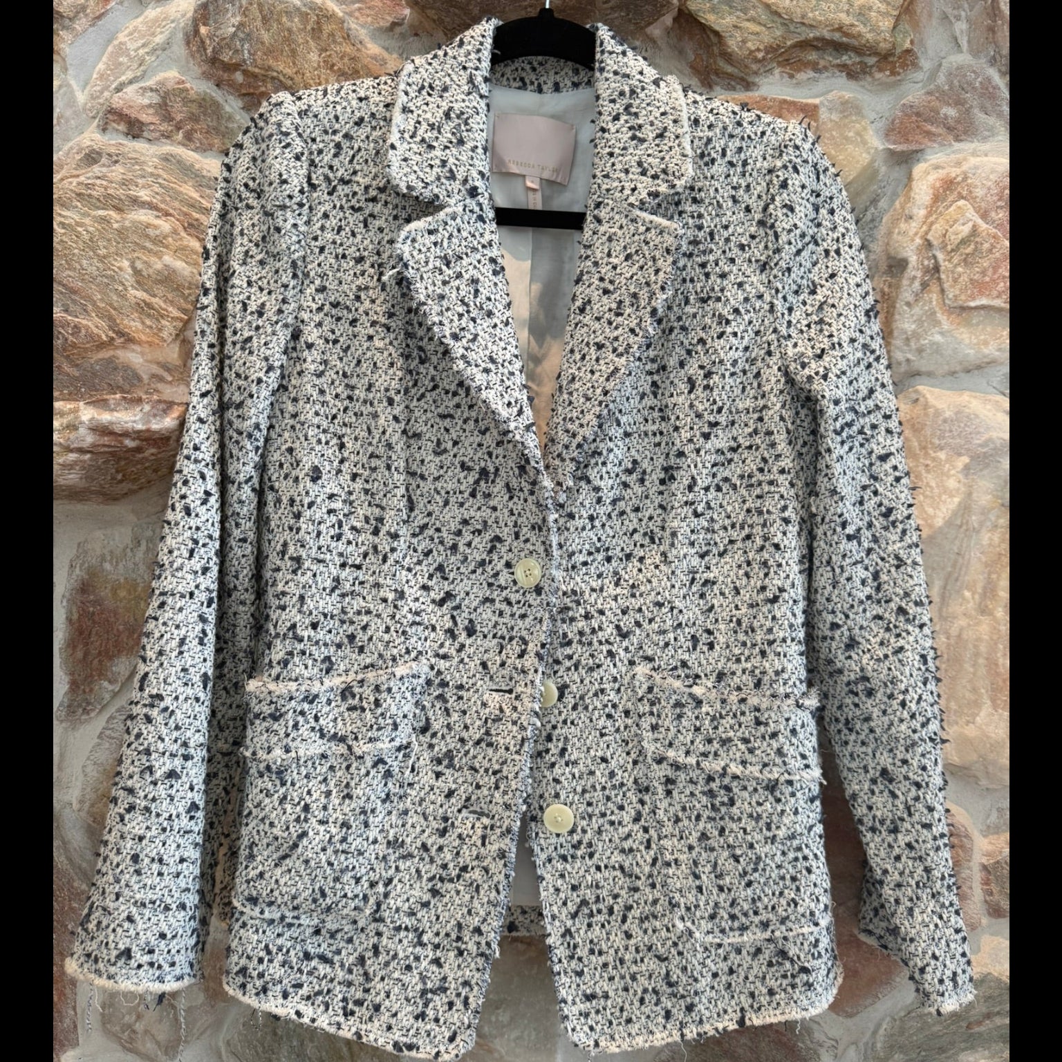 Rebecca Taylor Boucle White/Navy Tweed Boucle Jacket, Size 6