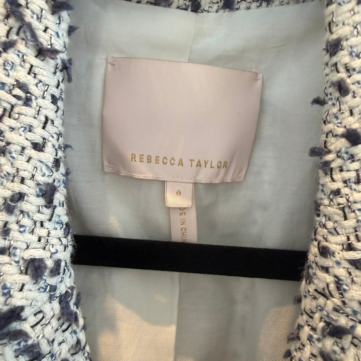 Rebecca Taylor Boucle White/Navy Tweed Boucle Jacket, Size 6