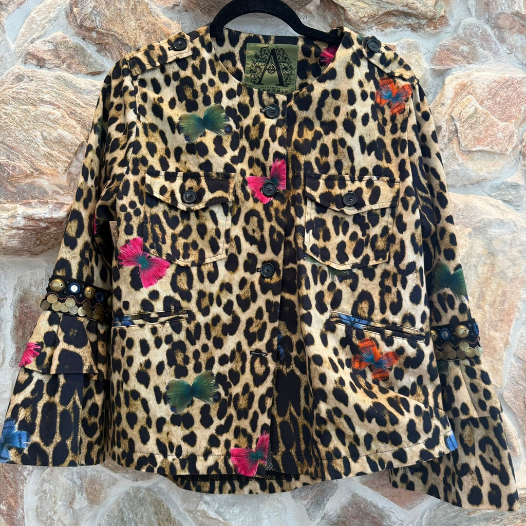 Alessandra Chamonix Leopard Print Butterfly Applique Jacket Size Large
