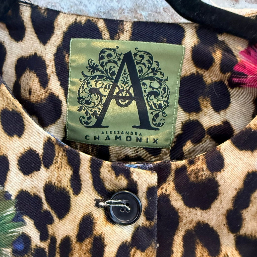 Alessandra Chamonix Leopard Print Butterfly Applique Jacket Size Large