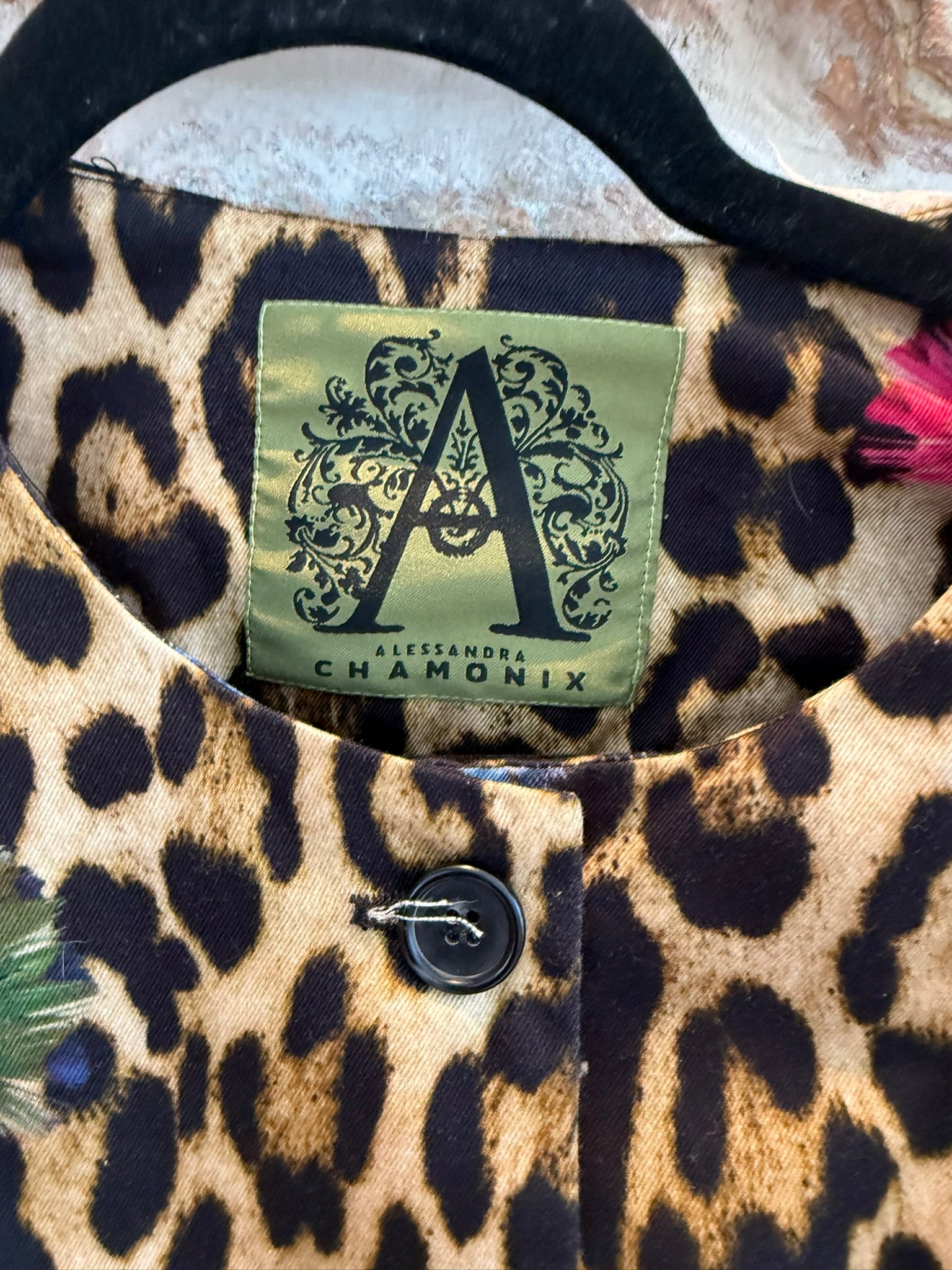 Alessandra Chamonix Leopard Print Butterfly Applique Jacket Size Large