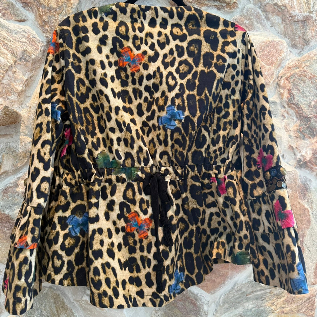 Alessandra Chamonix Leopard Print Butterfly Applique Jacket Size Large