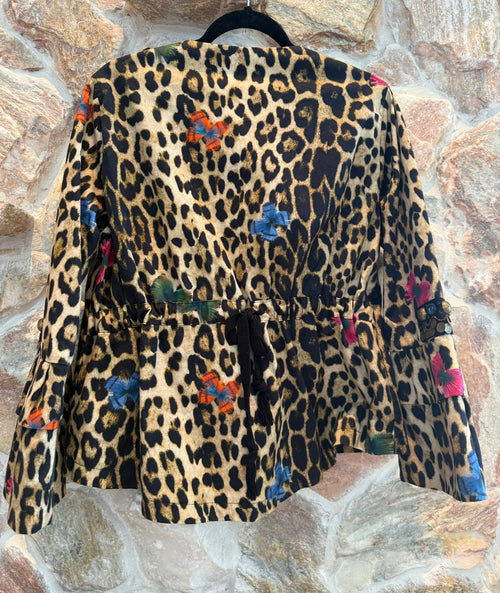 Alessandra Chamonix Leopard Print Butterfly Applique Jacket Size Large
