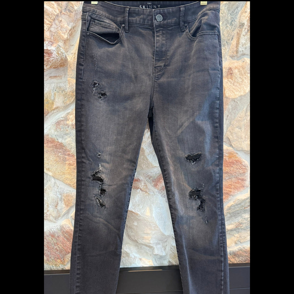 White House Black Market High-Rise Sequin Destructed Skinny Jeans Size 6