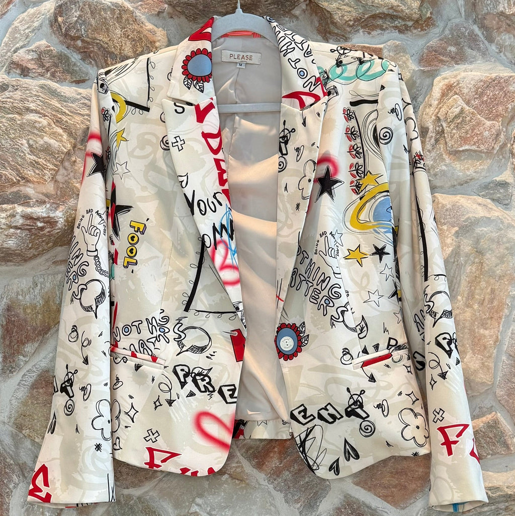 Please Graphic Print Statement Blazer Size Medium