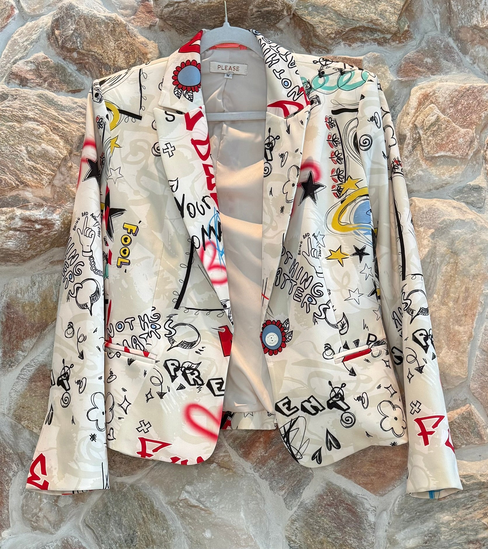 Please Graphic Print Statement Blazer Size Medium