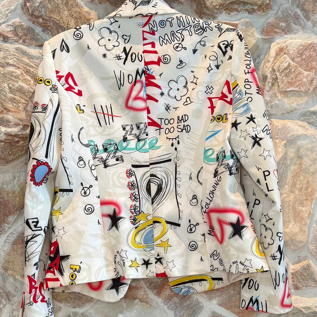 Please Graphic Print Statement Blazer Size Medium