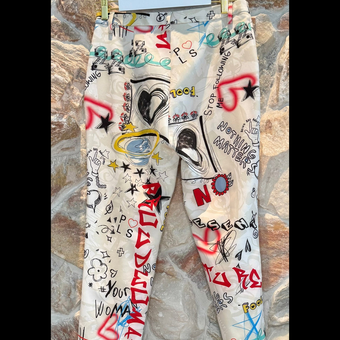 Please Graphic Print Pants Size XS