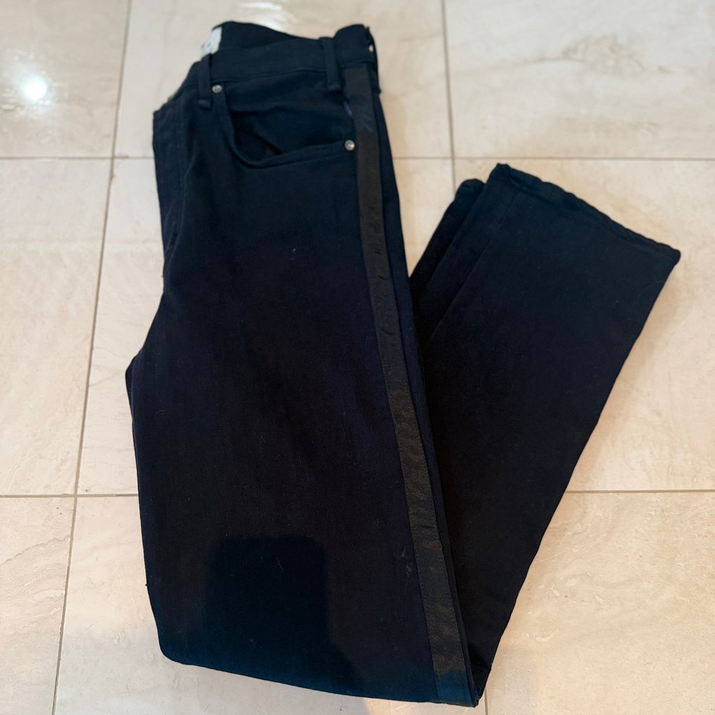 McGuire Denim Satin Tuxedo Stripe Jeans Women's 29 Modern Chic Skinny Black Trim