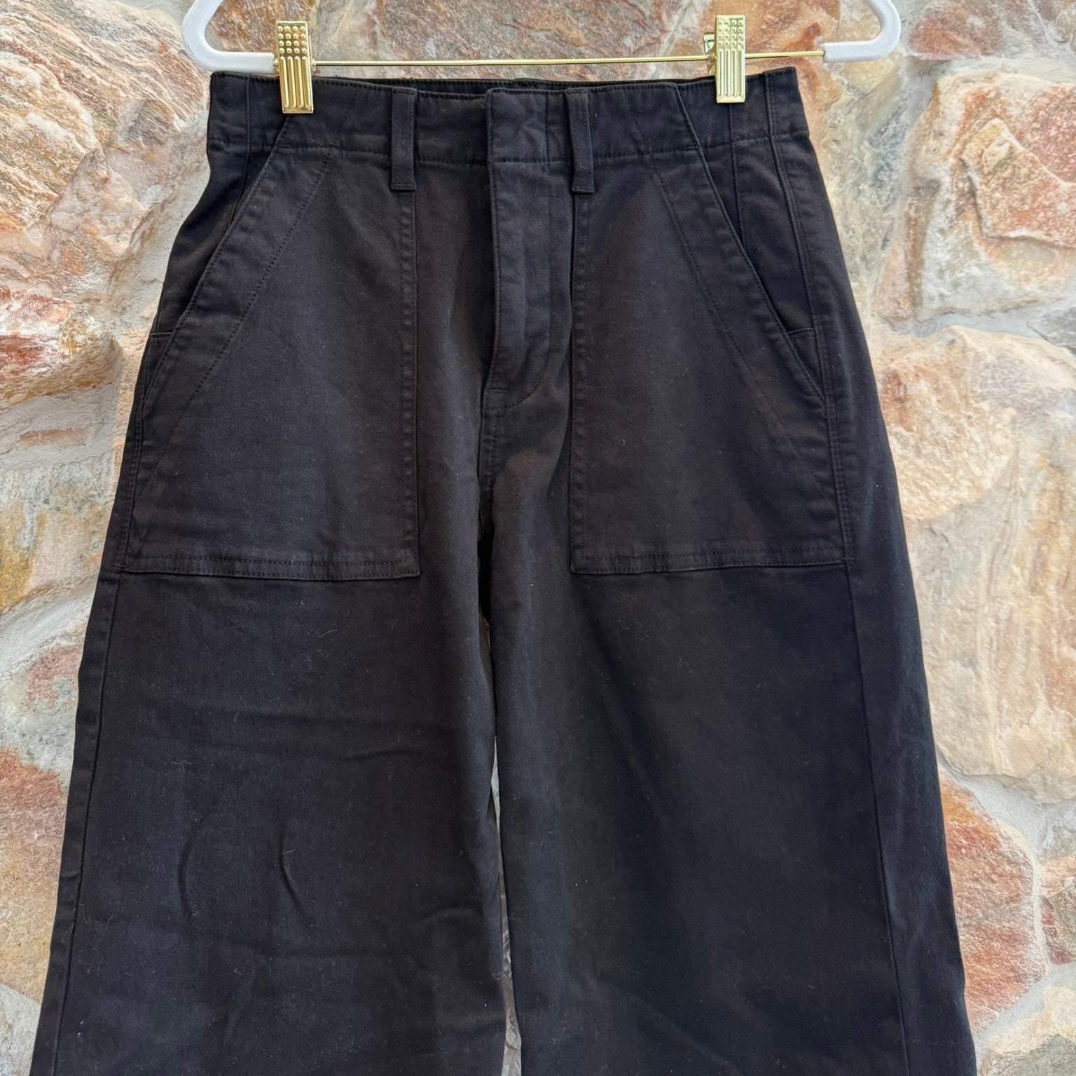 Pistola Cargo Utility Pants Womens Black Straight Leg High Rise Boho Earthy Size 25