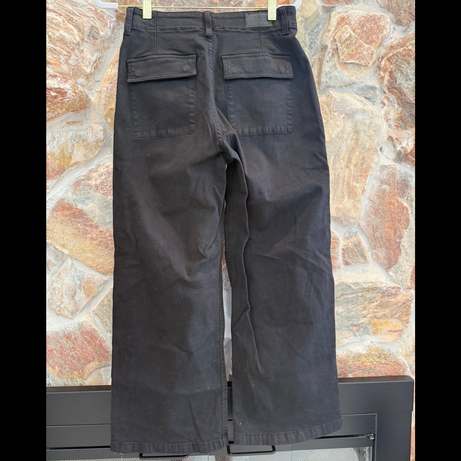 Pistola Cargo Utility Pants Womens Black Straight Leg High Rise Boho Earthy Size 25