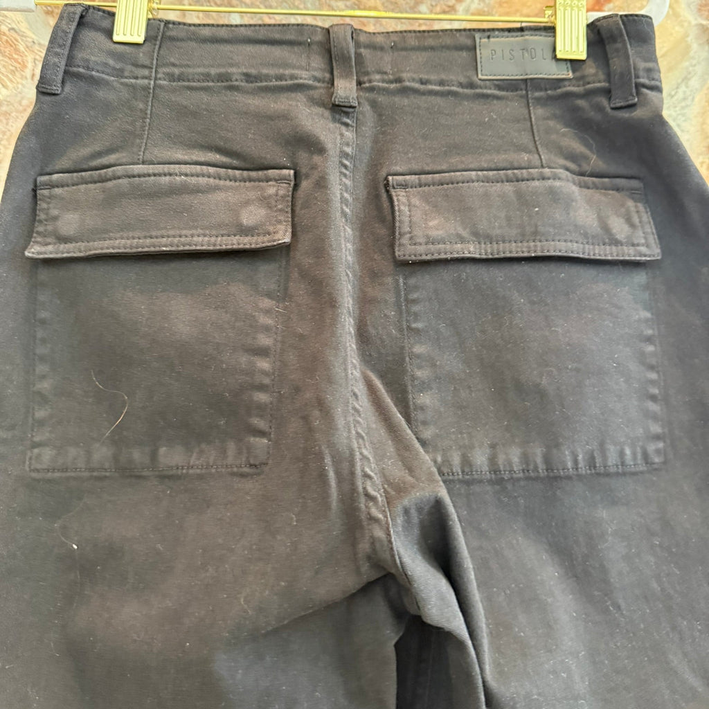 Pistola Cargo Utility Pants Womens Black Straight Leg High Rise Boho Earthy Size 25