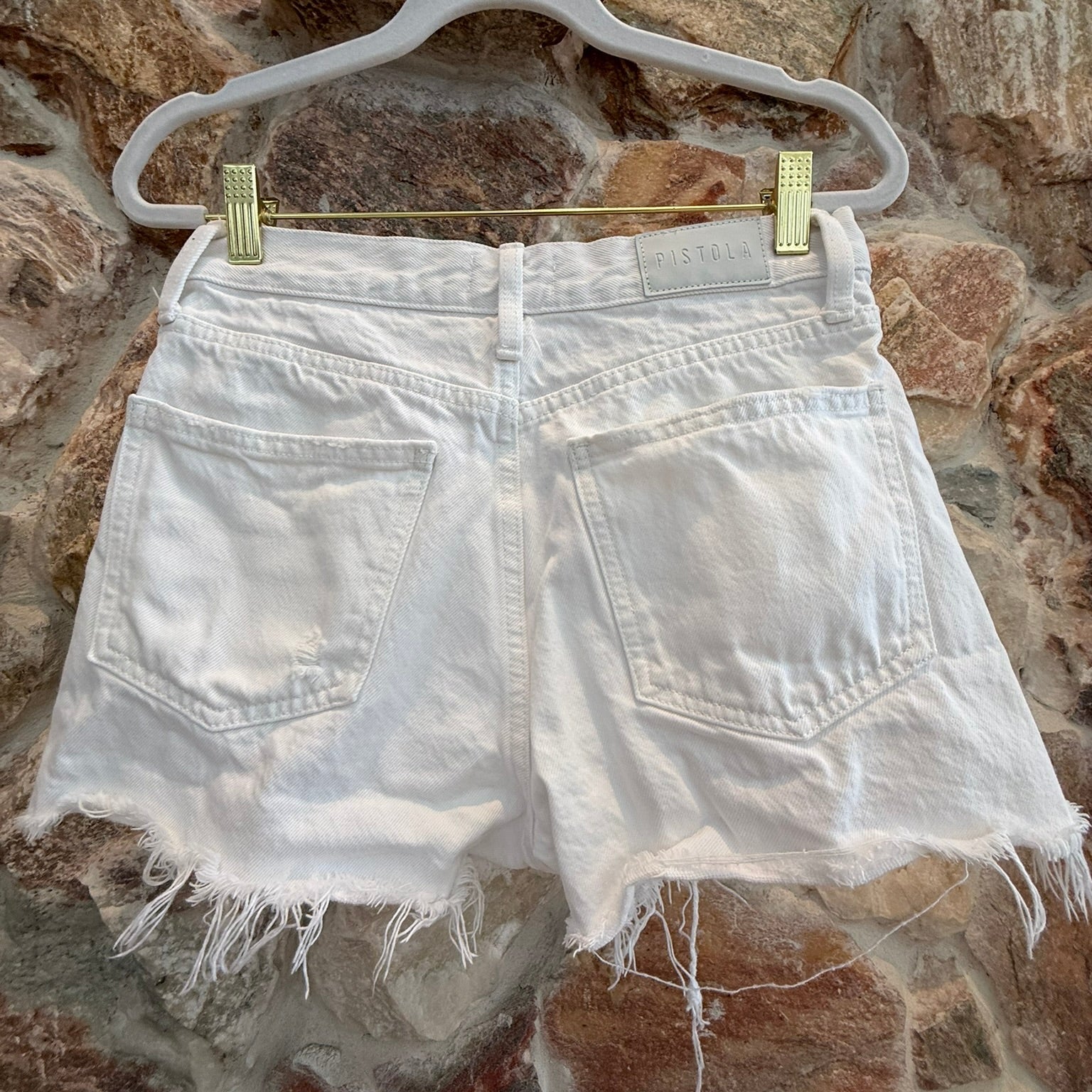 Pistola Women's White Distressed High-Rise Cutoff Denim Mom Shorts Size 26