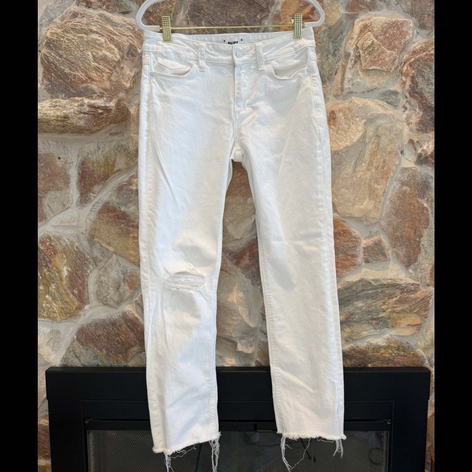 PAIGE Brigitte  White Wave Destructed Jeans Size 26