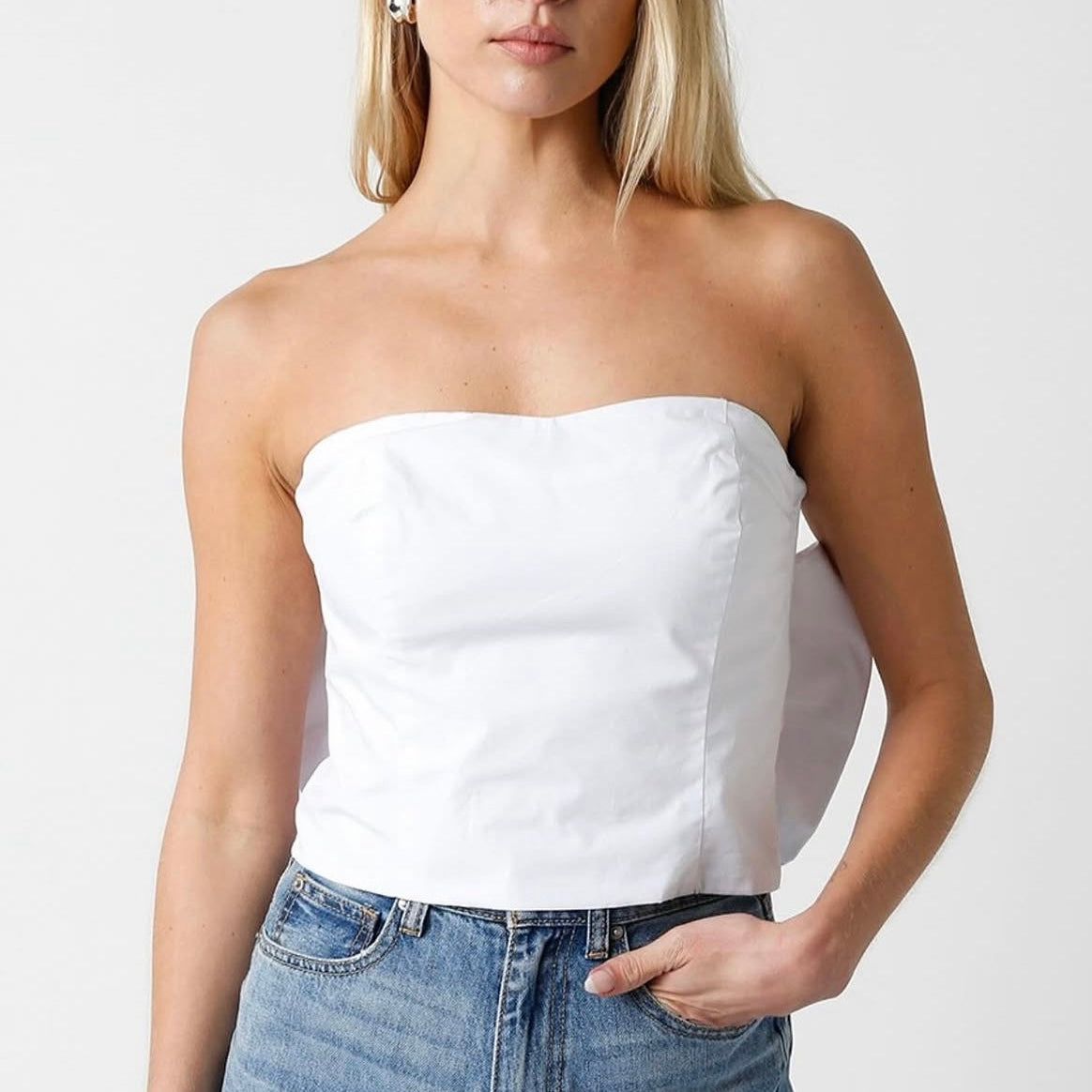 Olivaceous White Bow-Back Strapless Top Size Medium