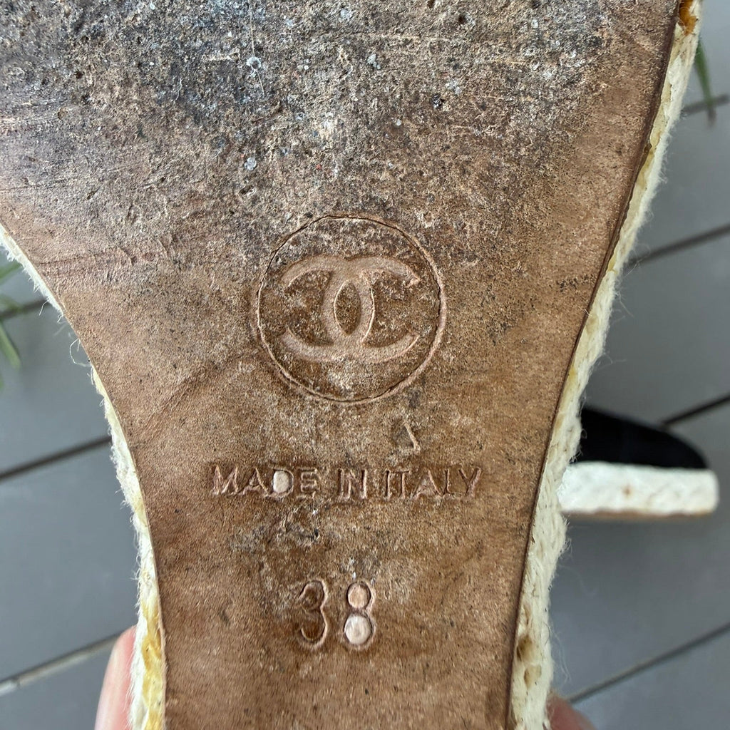 Chanel Black Suede Espadrille Wedge Size 38