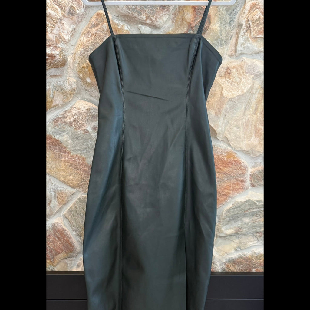 SUSANA MONACO Faux Leather Sheath Dress Black/Green (Caviar) Size Medium