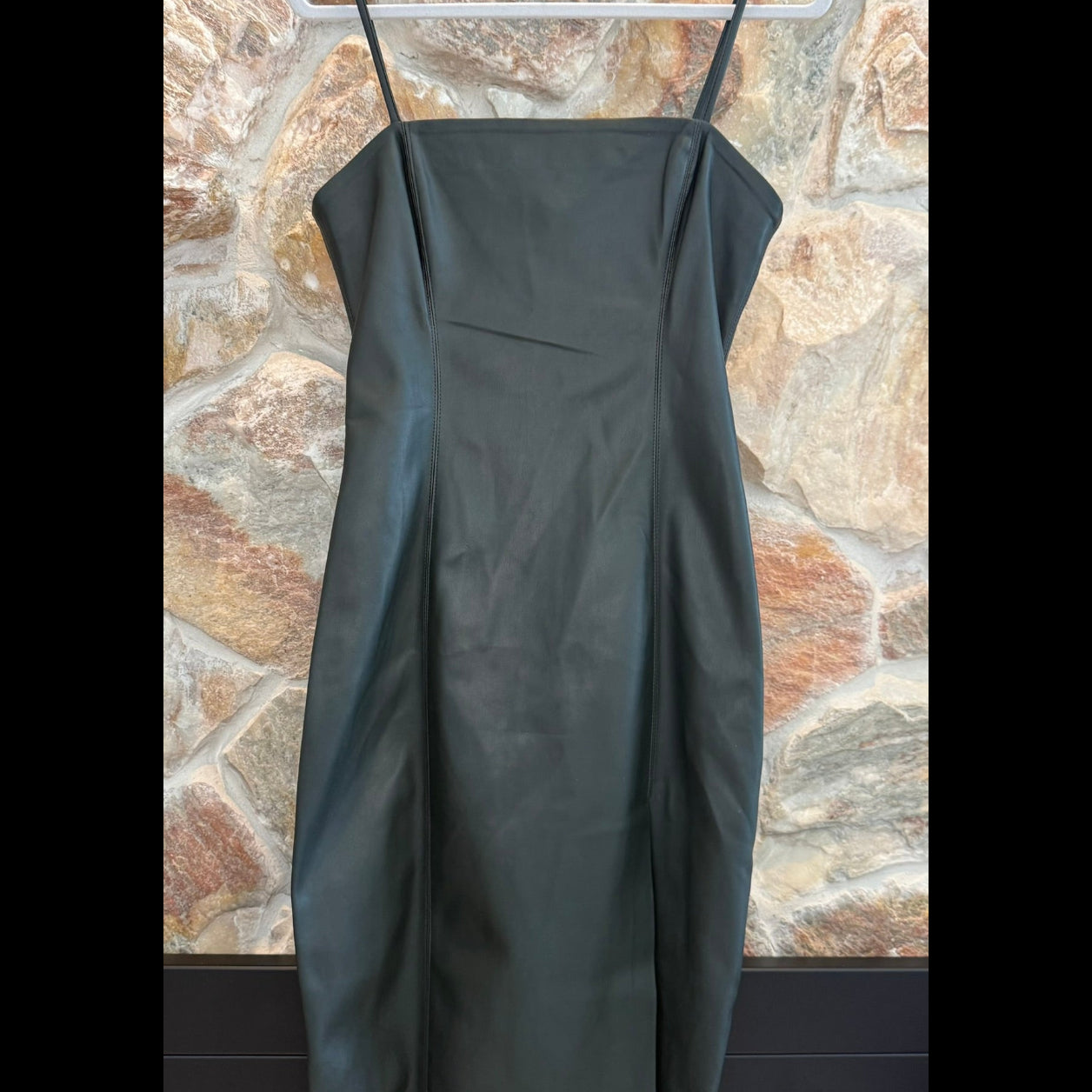 SUSANA MONACO Faux Leather Sheath Dress Black/Green (Caviar) Size Medium
